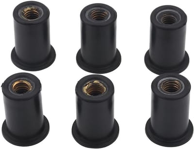Set van 6 M6 Zwarte Duurzame Rubber Moeren voor Motorfietsen, Kayaks en Canoes