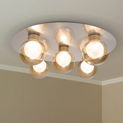 Näve Plafondlamp Donika, 5-lamps rond, glas, staal, amber, G9