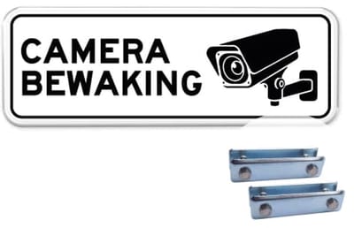 Camerabewaking bord - Weerbestendig Aluminium - 40x15 cm - Bevestiging: Met hekbeugels (voor spijlen- of gaashek)