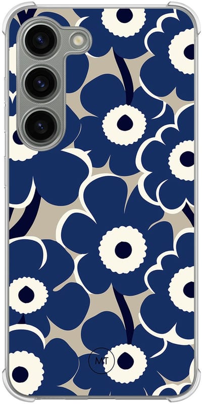 Hoesje (shockproof) geschikt voor Samsung Galaxy S23 - Abstract bloom - Extra sterke case - TPU/polycarbonaat - Bloemen - Blauw, Transparant