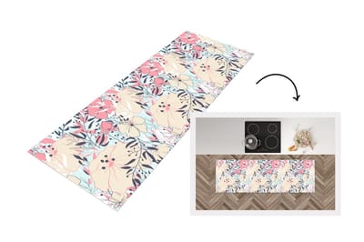 Keukenloper - Loper keuken - Vintage - Bloem - Roze - Patronen - 150x50 cm - Keukenloper vinyl