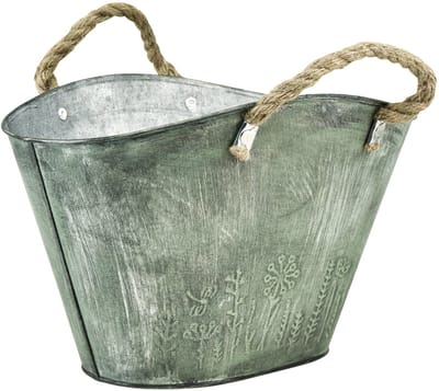 Bloempot met jute handvatten, metalen draagtas, 31×20×17 cm