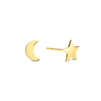 New Bling 9NBG-0721 Gouden Oorknopjes Ster en Maan - Oorbellen - Ster - 4,5mm - Oorstekers - 14 Karaat - Goud