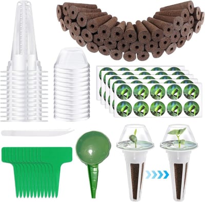 138 stuks Hydroponic System-accessoireset met 50 groeisponzen, 12 plantenmanden, 12 plantenetiketten, 50 stickers, kweekaccessoires, compatibel met de meeste hydrocultuur kweeksystemen voor indoor