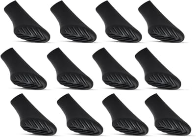 Wandelstok Dop - 12 Stuks - Zwart - Rubber - voor wandelstokken met een gatdiameter van 11 mm - Krukdoppen - Hoefijzervorm - Accessoires voor openlucht-trekkingstokken - Vervangende dop - Wandelstokbodem