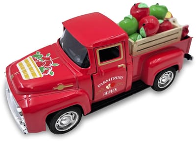 Pull Back vrachtwagen speelgoed auto met nep appels - 12 cm groot - Metaal - Ook als decoratie object