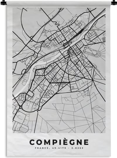 Wandkleed - Wanddoek - Compiègne - Plattegrond - Frankrijk - Kaart - Stadskaart - 120x180 cm - Wandtapijt