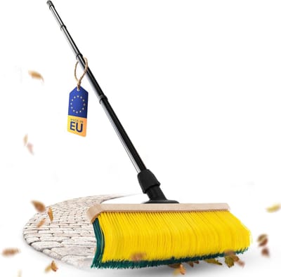 Novaliv klauwbezem met steel 60cm, speciale bezem met gebogen borstelharen - ideaal als tuinbezem, schraapbezem, kunstgrasbezem, ideaal voor op de camping, straatbezem