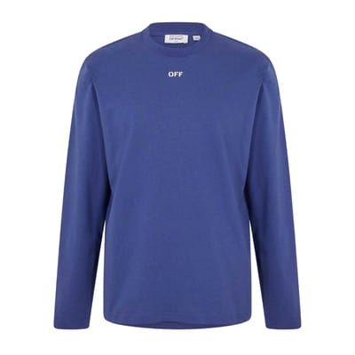 Off White Heren-T-shirt met ronde hals, normale pasvorm en lange mouwen (Donkerblauw/Wit)