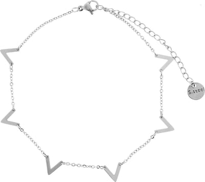 Behave Minimalistisch enkelbandje met v hangers stainless steel (staal) zilver kleur