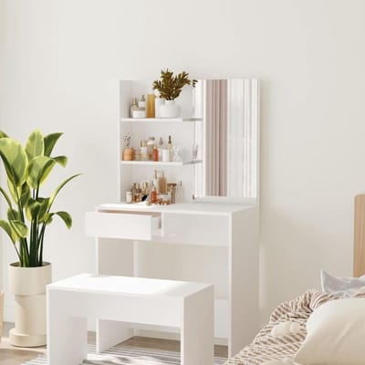 Make-uptafel met spiegel - Kaptafel bureau - Schoonheidsroutine thuis - Asymmetrisch origineel design - 74.5 x 40 x 141 cm