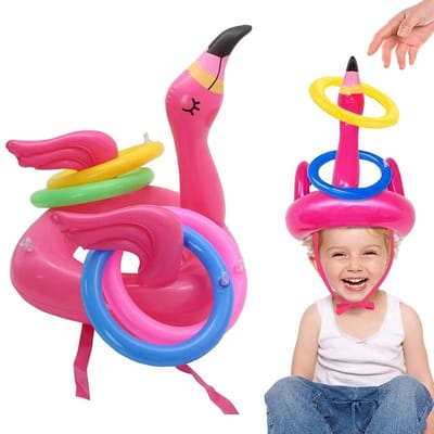 Dailygoods- Ringwerpspel 5 Stuks - Opblaasbare Flamingo - Zwembadaccessoires - Spelletjes voor Verjaardagsfeestjes - Duurzaam PVC - Actieve Speelsfeer - Speelset