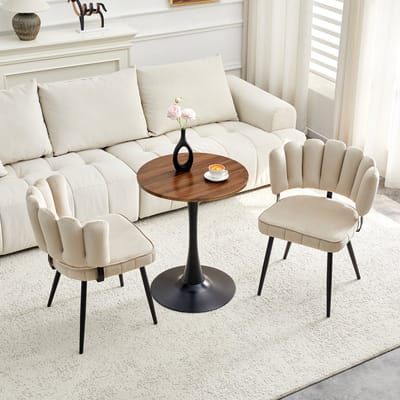 MIVRAY Eethoek Set 60 cm - Ronde Tafel met 2 Eetkamerstoelen - Voor Woonkamer en Eethoek - MDF Metaal Koffiebruin