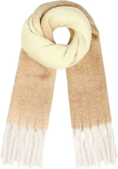 Gekleurde sjaal met slierten - beige - Dames - sint cadeau - kerst cadeau - winter - skiën - Valentijn
