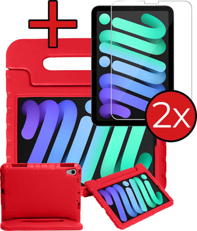 Hoesje - Geschikt voor Apple iPad Mini 7 (2024) - 8.3 inch - 7e Generatie - Met 2x Screenprotector - Kinderhoes - Shockproof Bumper - Kidsproof Case - Tablethoes - Kinder Hoes Cover - Rood