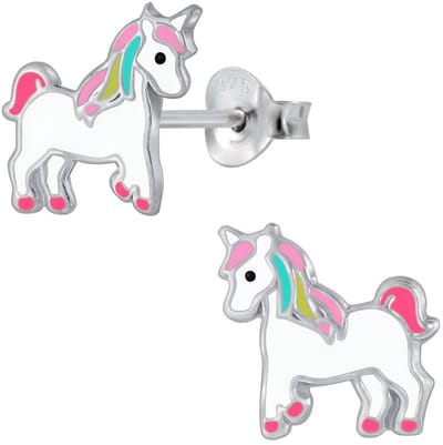 Joy|S - Zilveren eenhoorn oorbellen - unicorn paardje oorknoppen