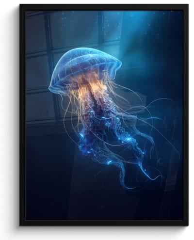 Poster in lijst - Fotolijst 60x80 cm - Posters - Kwal - Lichtgevend - Tentakels - Blauw - Posterlijst zwart - Decoratie - Wanddecoratie woonkamer - Muurdecoratie slaapkamer