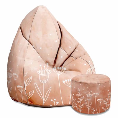 DreamRoots Oxford Zitzak voor Volwassenen – Luxe Beanbag met Voetsteun en Afneembare Hoes – Inclusief Vulling – 80x80x120 cm - Pink Flowers