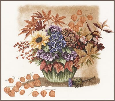 Lanarte Borduurpakket - Borduurset - Borduurpakket volwassenen - Telpakket kit - 40 x 40cm - Herfstboeket - PN-0008269