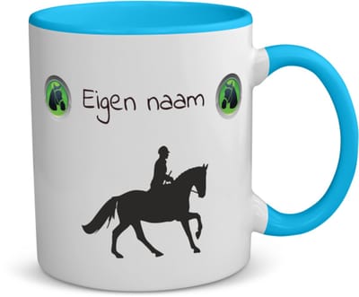 Akyol - paardrijden met naam koffiemok - theemok - blauw - Paardrijden - paardrijden liefhebber - cadeau - verjaardag - geschenk - gepersonaliseerd - 350 ML inhoud
