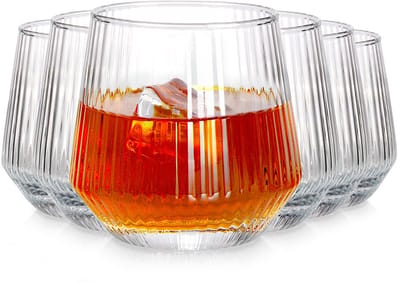 Vilde - Set van 6 Glazen - 350 ml - Geribbeld Glas - Vaatwasserbestendig