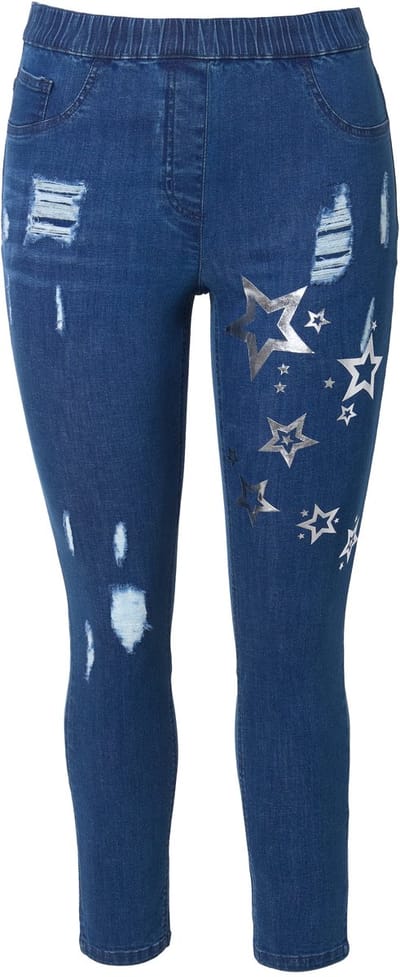 Angel of Style - Dames - Jegging Jule slim fit metallic sterren - Blue stone - Maat 48