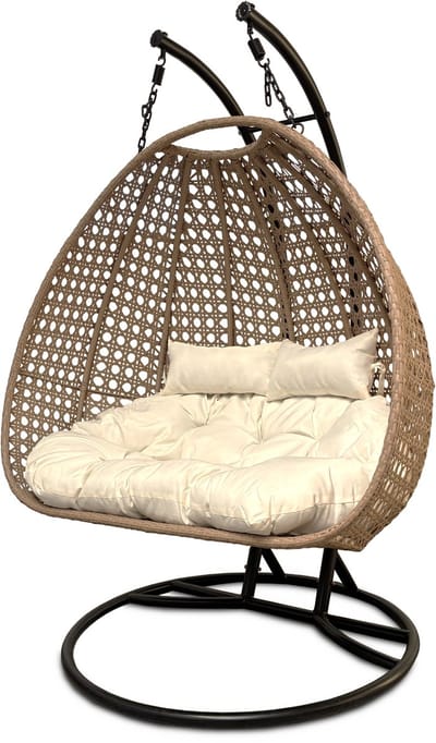 Rijoka Hangstoel Dubbel Eggy Super Star Schommelstoel – Beige Rattan- 2persoons