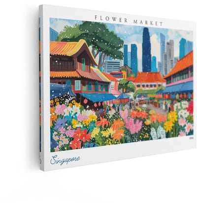 Artaza Canvas Schilderij Bloemenmarkt Singapore - 120x90 cm - Wanddecoratie Bloemen - Muurdecoratie Woonkamer - Kleurrijk Schilderij