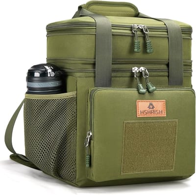 Thijox - Dubbellaagse Grote Koeltas voor Mannen - Geïsoleerde Waterdichte Lunchtas met Schouderriem, 22 Liter voor Werk, Reizen, Picknick - Legergroen