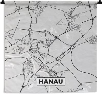 Wandkleed - Wanddoek - Plattegrond - Hanau - Kaart - Stadskaart - Duitsland - 180x180 cm - Wandtapijt