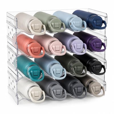 Dailygoods - SHUESS Flessenrek, stapelbaar, wijnrek, flessenrek, stapelbaar, geschikt voor 16 flessen, organizer, kunststof waterfleshouder voor keuken, werkblad, kast, kantoor (kunststof)