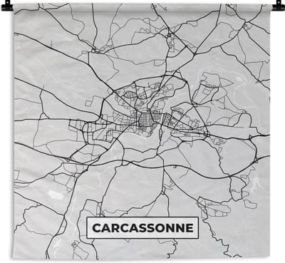 Wandkleed - Wanddoek - Frankrijk - Carcassonne - Stadskaart - Plattegrond - Kaart - 180x180 cm - Wandtapijt