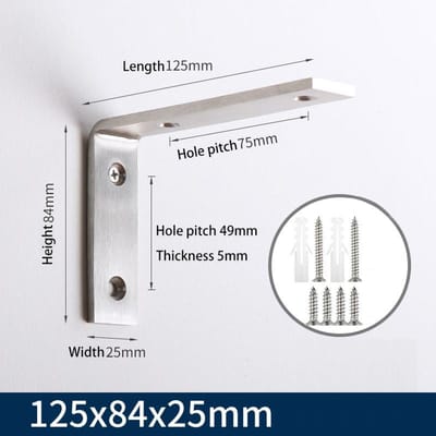 2 stuks robuuste roestvrijstalen hoekcode zwarte driehoekbeugel L-vormige plank muurondersteuningsplaatbeugel scheidingswandframe 125x84x25x5mm white