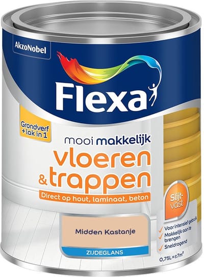 Flexa - Mooi Makkelijk Vloeren & Trappen Zijdeglans - Midden Kastanje - Mengverf - 750 Ml