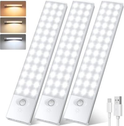 Draadloze Dimbare LED Kastlamp met Bewegingsmelder - 78 LED, Oplaadbaar en Magnetisch - Set van 3