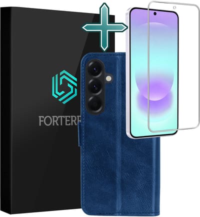 Hoesje Met Screenprotector - Geschikt voor Samsung Galaxy A37 - Luxe Pasjeshouder - Flipcase - Bookcase Portemonee - Flip Case - Kunstleer Book Case - Book Cover - Walletcase - Portemonneehoes - Donkerblauw