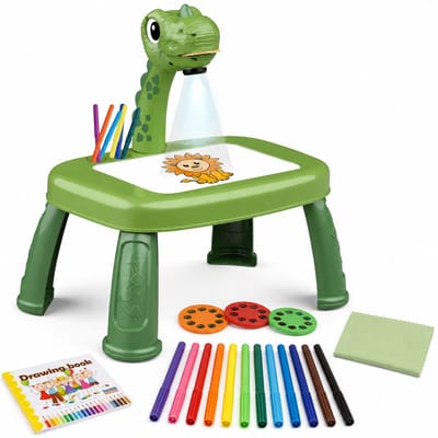 Tekentafel met Projector – Tekenbord Dinosaurus met Muziek – Tekenset – Inclusief 12 Kleurstiften, Tekenboek en Projectieschijven – Speelgoed 2 Jaar – Speelgoed 3 Jaar