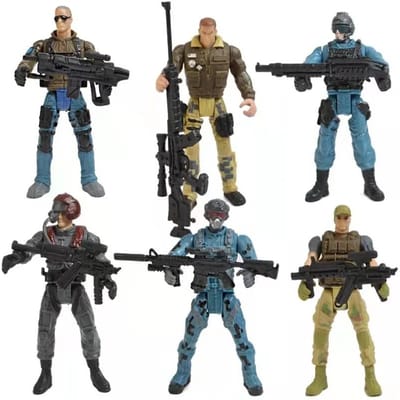 6 stuks/Set Krijger Elite Kracht Militaire Actiefiguur Speelgoed met Wapens 10cm Terrorist SWAT Team voor Kinderen Cadeau gray
