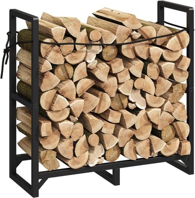 Brandhout Rek - Hout Opslag - Buiten en Binnen - Versterkt met Hoekbeugels - 2ft Hoog - Zwart