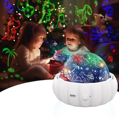 Sterrenhemel Projector - Sterrenhemel lamp - LED Lamp Kinderen - Nachtlampje Projector Kinderen - 360 Roterende +3 Films Nachtlampje Projector - USB Oplaadbare Galaxy Lamp - verjaardagscadeaus voor 1-4-6-14 jaar oud meisje en jongen（Wit）
