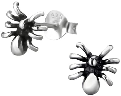 Joy|S - Zilveren spin oorbellen - 8 mm - geoxideerd