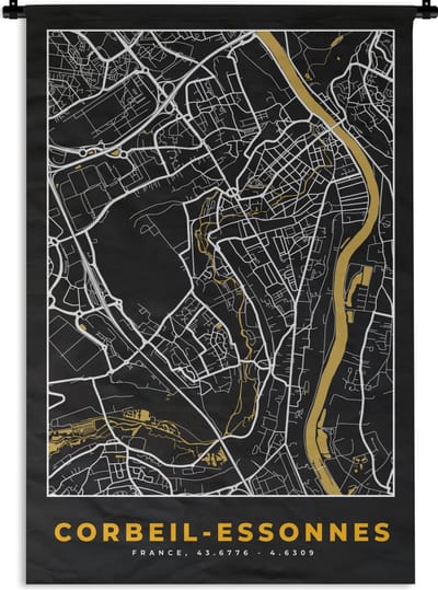 Wandkleed - Wanddoek - Frankrijk - Stadskaart - Corbeil-Essonnes- Plattegrond - Kaart - 120x180 cm - Wandtapijt
