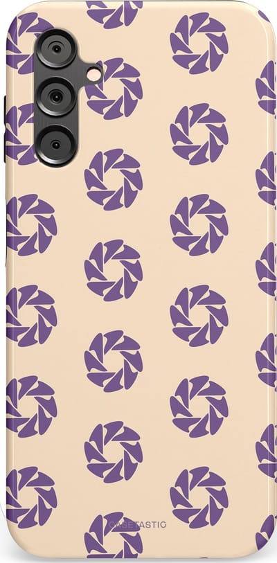 Casetastic hoesje geschikt voor Samsung Galaxy A14 (2023) 5G / Samsung Galaxy A14 (2023) 4G - Dubbellaagse bescherming - Paarse Cirkels op het Zand - Fashion Case - Crème Lavendel Zilver
