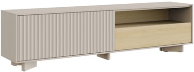 Selsey Distria – TV-meubel met lade en geribbelde front kasjmiergrijs / eikenlook, 175 cm
