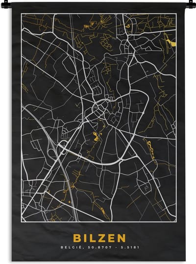 Wandkleed - Wanddoek - Stadskaart - Bilzen - Goud - Kaart - Plattegrond - 120x180 cm - Wandtapijt