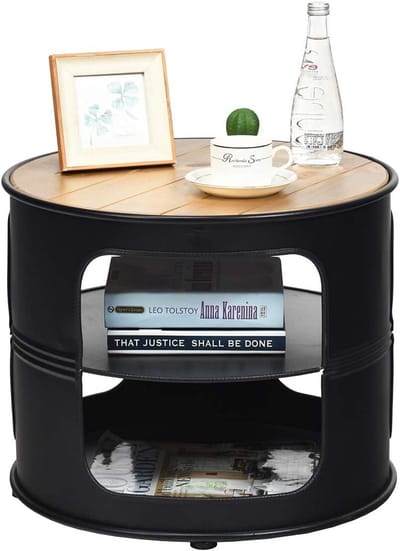 Ronde bijzettafel met 2 opbergvakken - Modern nachtkastje voor woonkamer