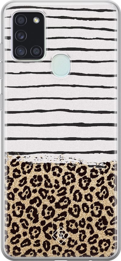 Casimoda® hoesje - Geschikt voor Samsung A21s - Luipaard strepen - Backcover - Siliconen/TPU - Blauw