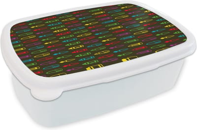 Broodtrommel Wit - Lunchbox - Brooddoos - Potloden - Patronen - Stift - Regenboog - 18x12x6 cm - Volwassenen
