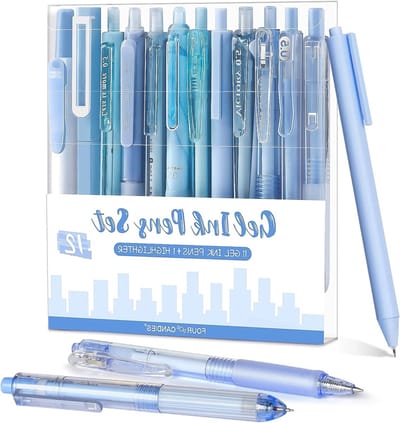 Zwarte en Blauwe Inkt Gelpennen met 0.5mm Fijne Punt, Stijlvolle Kantooraccessoires, Verpakking van 12 Stuks voor Creatief Schrijven en Notities