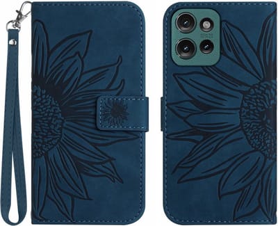 Coverup Hoesje - Geschikt voor Motorola Edge 50 Neo Hoesje - Coverup Zonnebloem Book Case met Koord - Donkerblauw